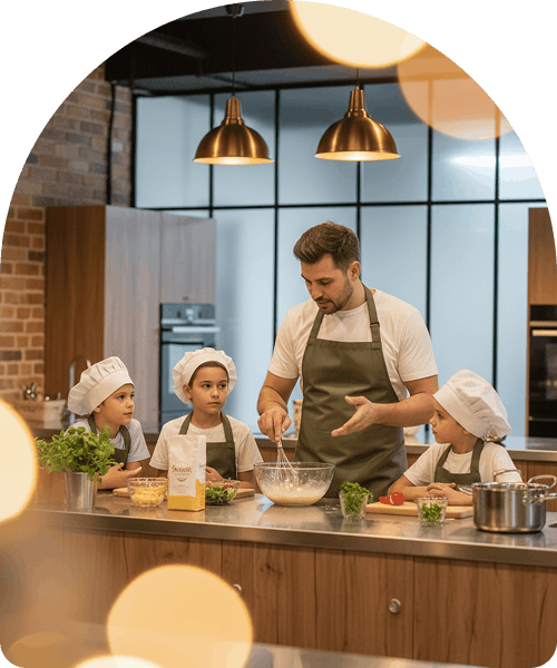 Parent cooking with children